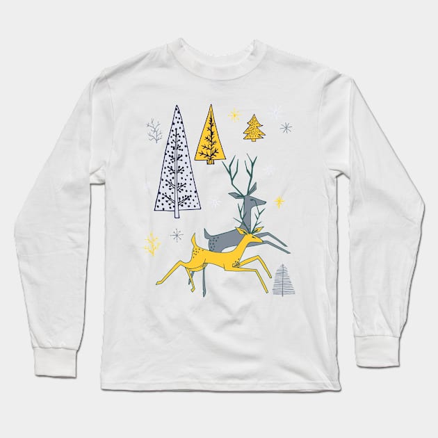 Cute Cartoon Deer Long Sleeve T-Shirt by SWON Design